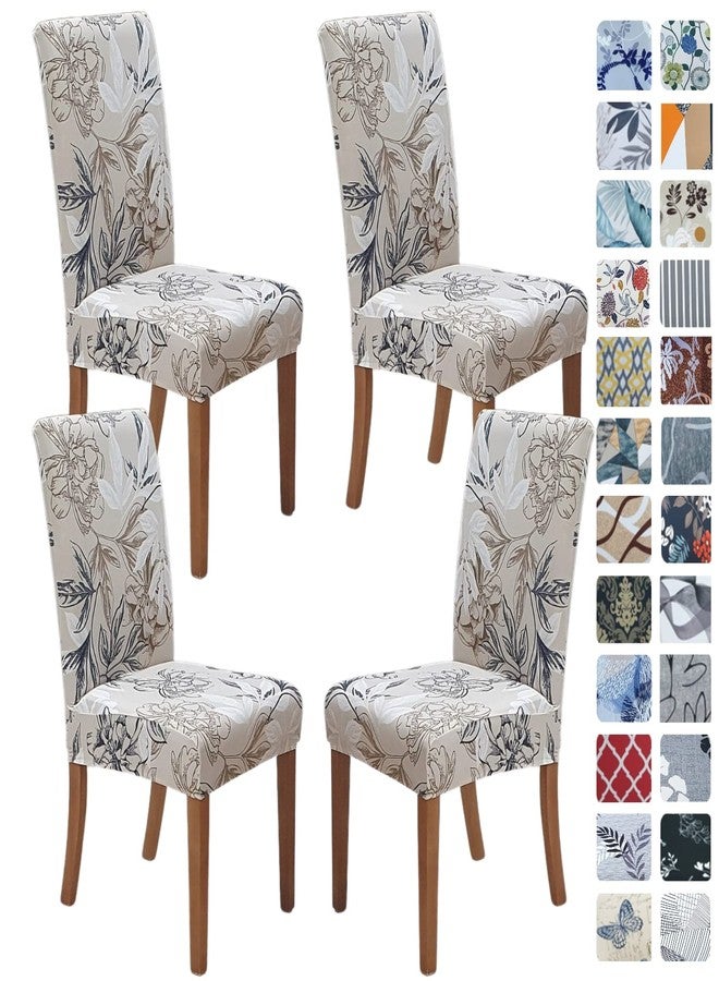 SPRINGRICO Chair Covers for Dining Room Set of 4, Stretch Dining Chair Cover, Washable Spandex Kitchen Parsons Chair Slipcovers, Removable Seat Protector for Home or Party (4 Pack, Floral Beige) - Image 1
